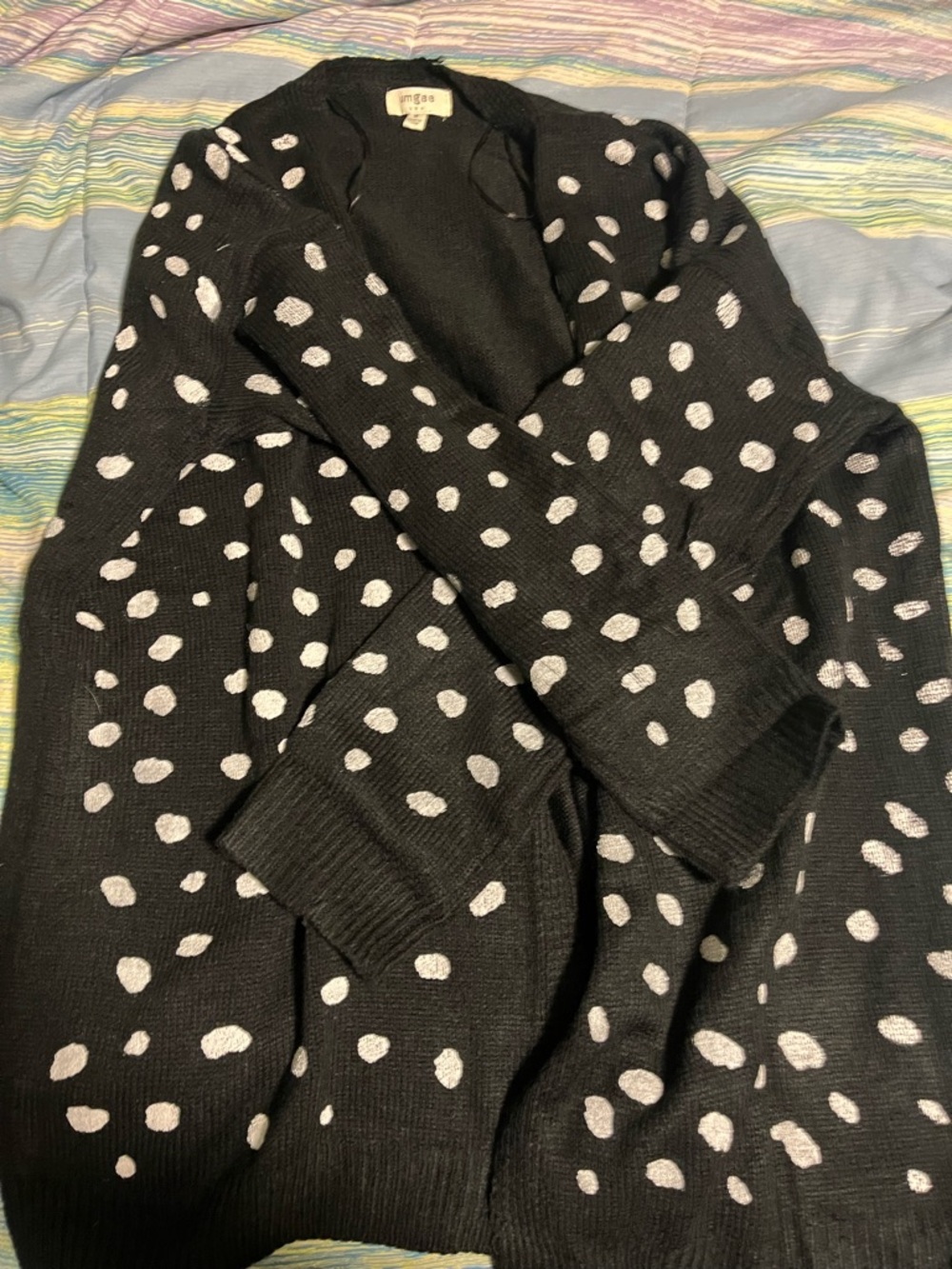 Umgee Black Cardigan with White Polka Dot Print